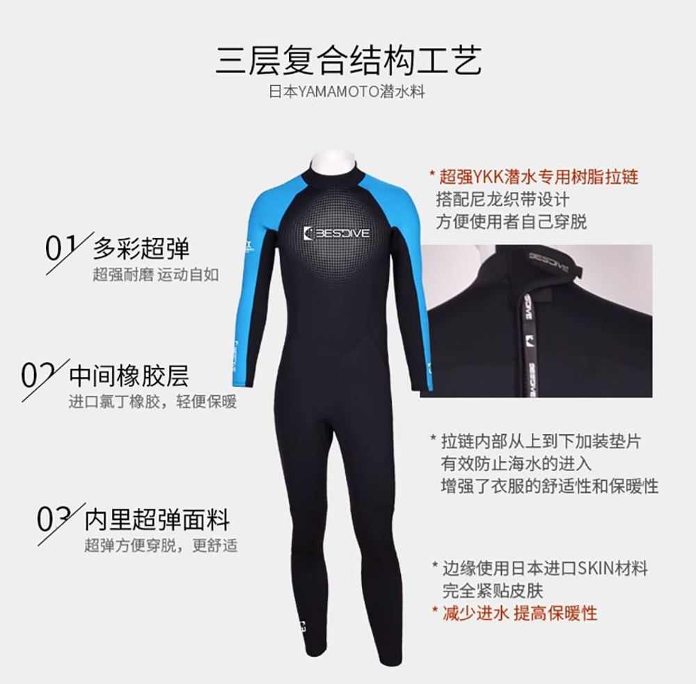 彩虹系列 5MM超彈長(zhǎng)款連體潛水衣 水肺濕衣 BESTDIVE潛水服